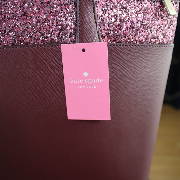 NWT Kate Spade Cherrywood Tote/Shoulder Bag & Glitter Trim - Picture 3 of 17